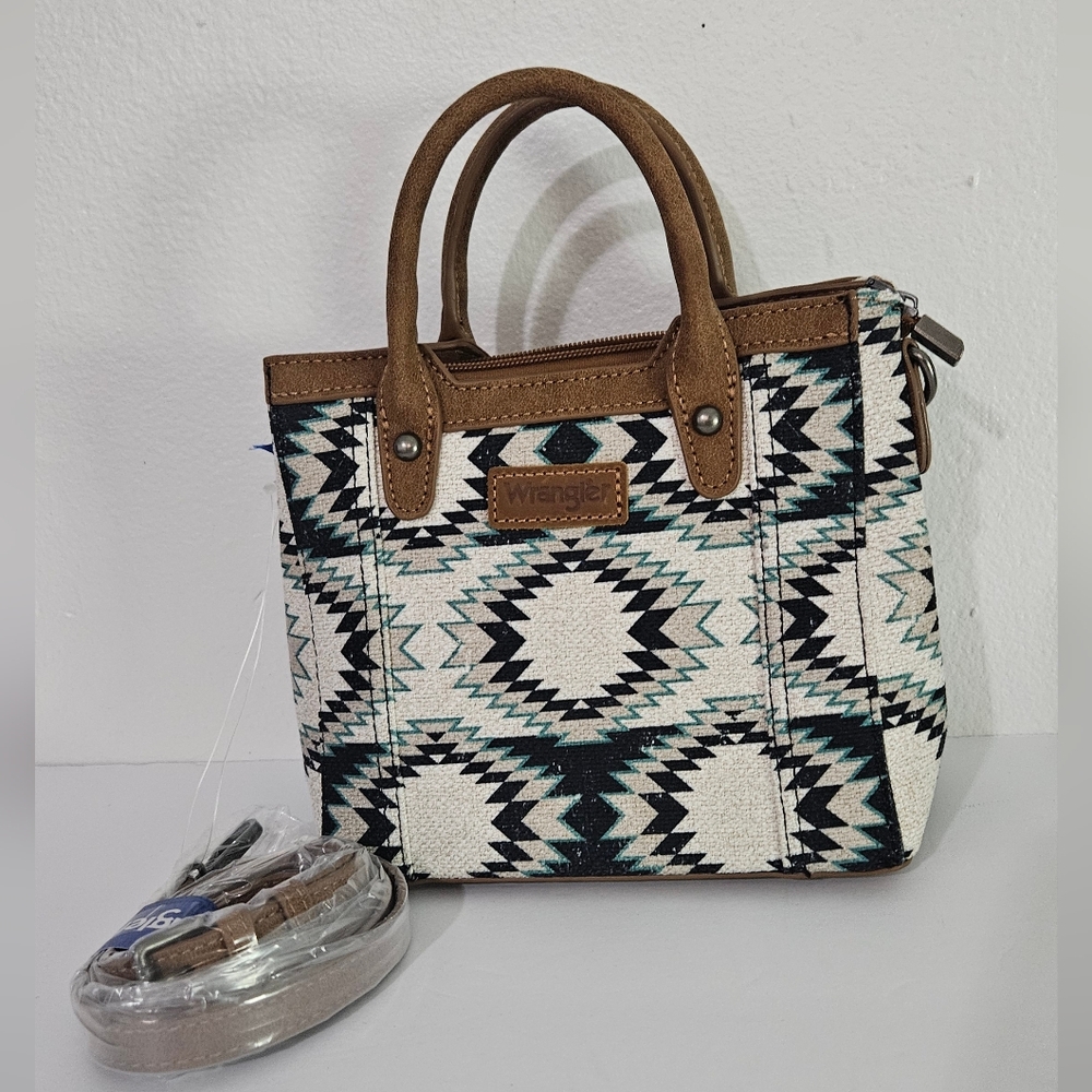 Wrangler Aztec Print Mini Tote Bag in Cream & Brown